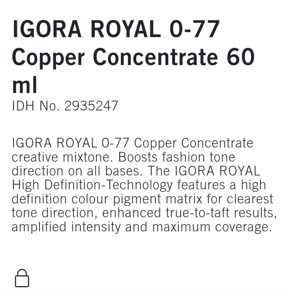 Schwarzkopf Igora Royal 0-77 Copper Concentrate - brand new - Picture 2 of 4